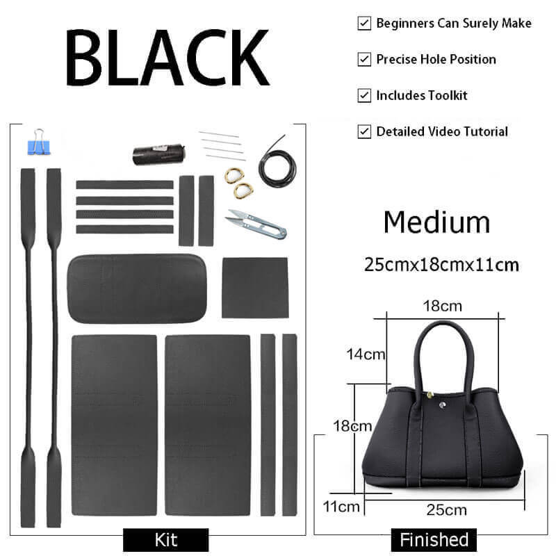 Garden Party Leather Tote Bag DIY Kit – Babylon Leather - Babylon LeatherBabylon LeatherSY05 - Black - Medium - Color - Matched