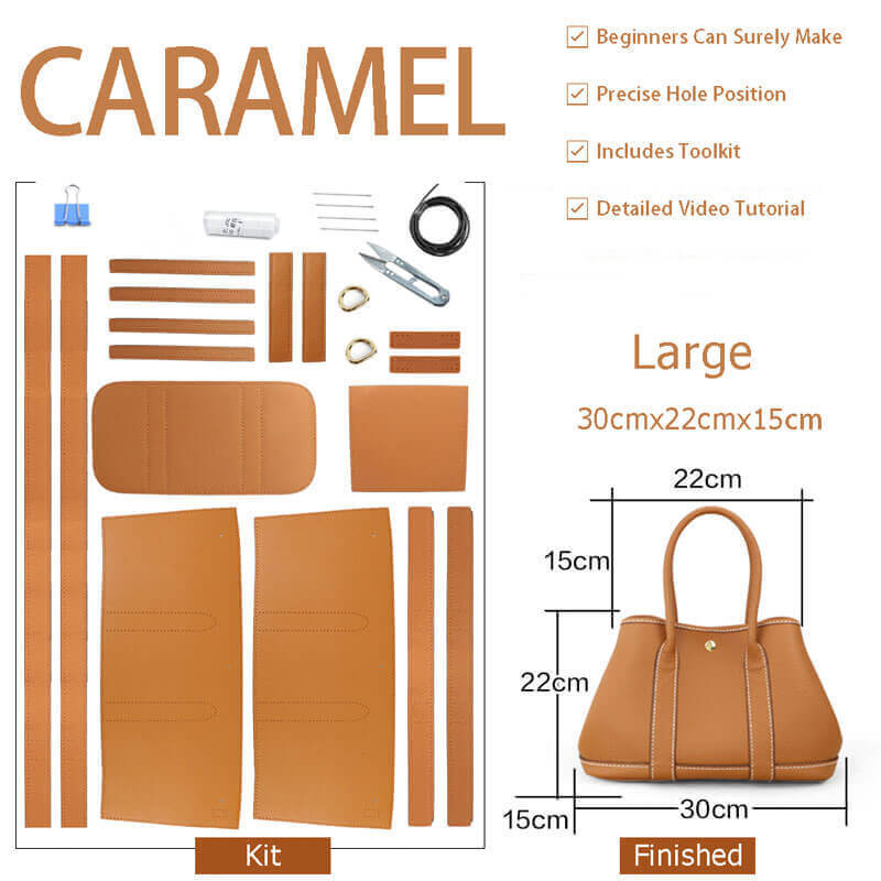 Garden Party Leather Tote Bag DIY Kit – Babylon Leather - Babylon LeatherBabylon LeatherSY05 - Caramel - Large - White