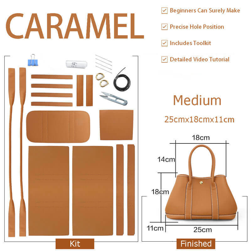 Garden Party Leather Tote Bag DIY Kit – Babylon Leather - Babylon LeatherBabylon LeatherSY05 - Caramel - Medium - White