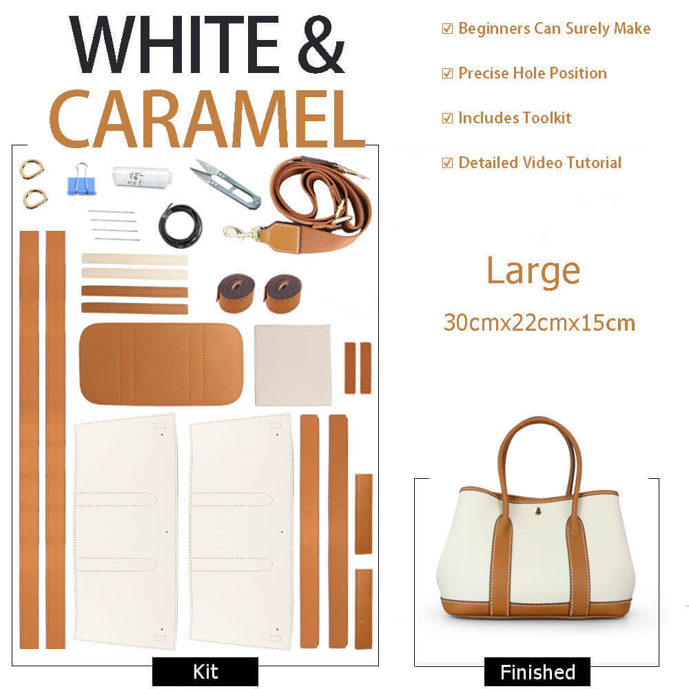 Garden Party Leather Tote Bag DIY Kit – Babylon Leather - Babylon LeatherBabylon LeatherSY05 - Caramel & White - Large - White