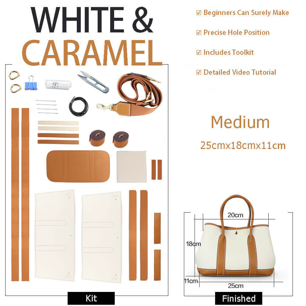 Garden Party Leather Tote Bag DIY Kit – Babylon Leather - Babylon LeatherBabylon LeatherSY05 - Caramel & White - Medium - White