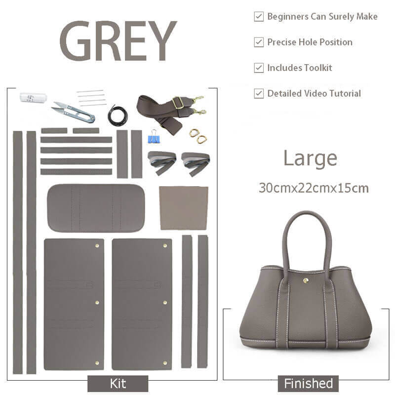 Garden Party Leather Tote Bag DIY Kit – Babylon Leather - Babylon LeatherBabylon LeatherSY05 - Grey - Large - White