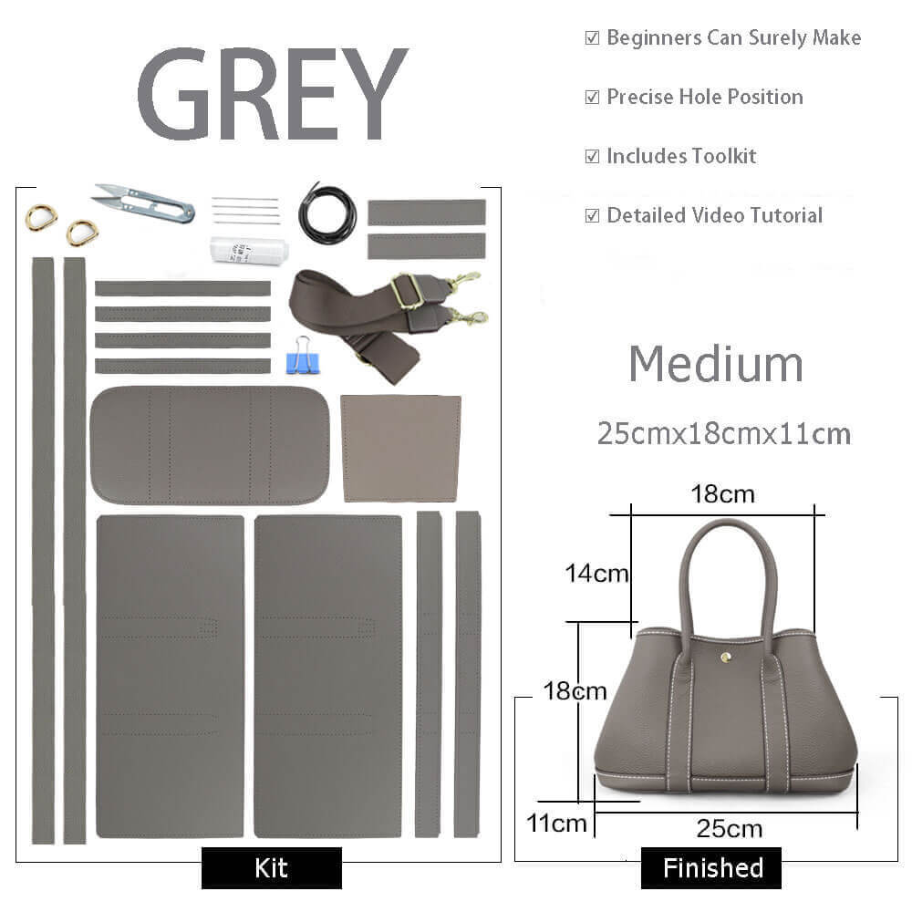 Garden Party Leather Tote Bag DIY Kit – Babylon Leather - Babylon LeatherBabylon LeatherSY05 - Grey - Medium - White