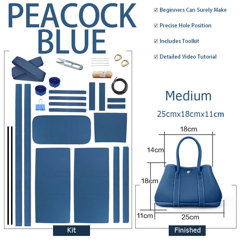 Garden Party Leather Tote Bag DIY Kit – Babylon Leather - Babylon LeatherBabylon LeatherSY05 - Peacock Blue - Medium - Beige