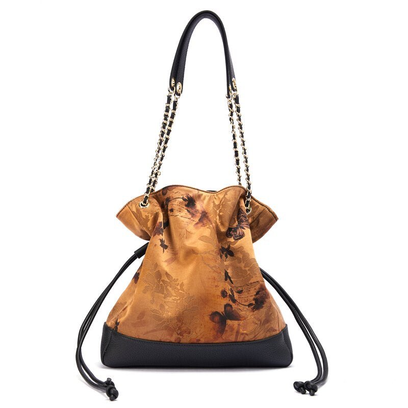 Gathered Grace Leather and Silk Shoulder Shoulder Bag – Babylon Leather - Babylon LeatherBabylon LeatherTX231-Black