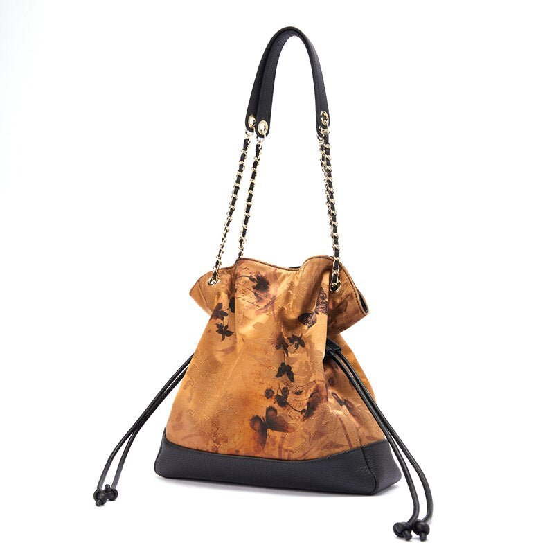 Gathered Grace Leather and Silk Shoulder Shoulder Bag – Babylon Leather - Babylon LeatherBabylon LeatherTX231-Black