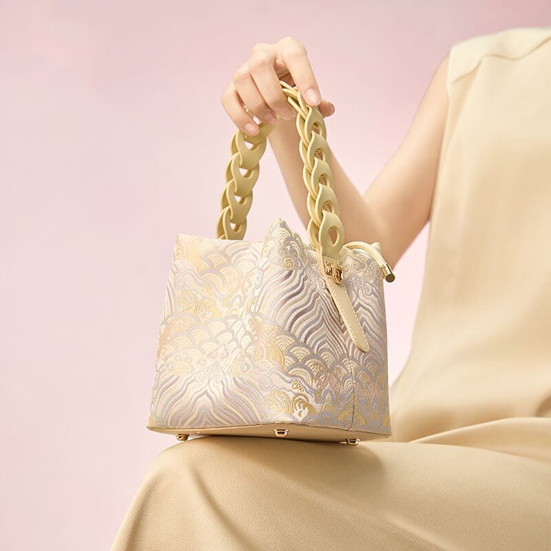 Gentle Orbit Leather and Silk Handbag Bucket Bag – Babylon Leather - Babylon LeatherBabylon LeatherTX155-Light Yellow