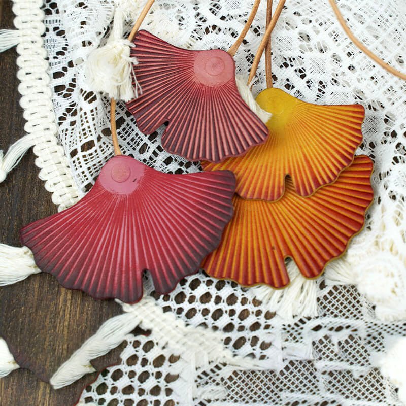 Ginkgo Leaf Leather Bag Charm – Babylon Leather - Babylon LeatherBabylon LeatherLL48-Red