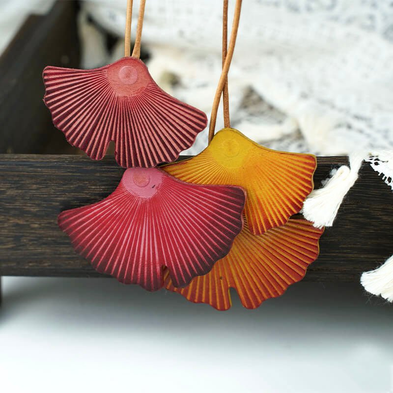 Ginkgo Leaf Leather Bag Charm – Babylon Leather - Babylon LeatherBabylon LeatherLL48-Red