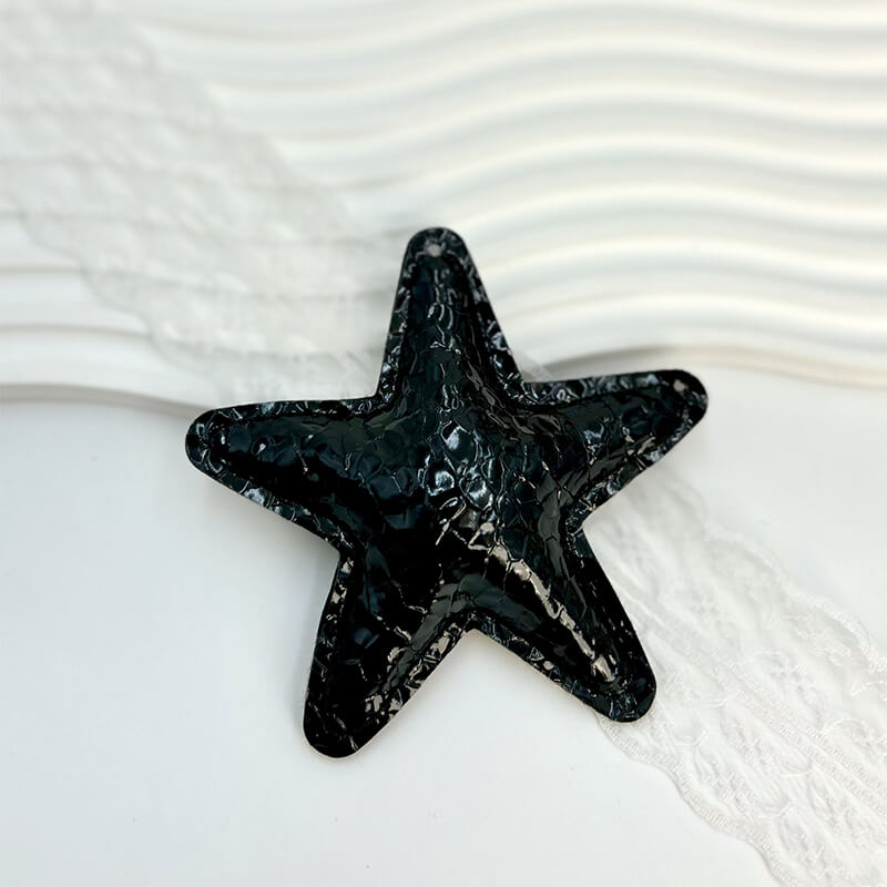Glossy Pleated Star PU Leather Bag Charm Pendant - Babylon Leather - Babylon LeatherBabylon LeatherPP26-Black-Without Keyring