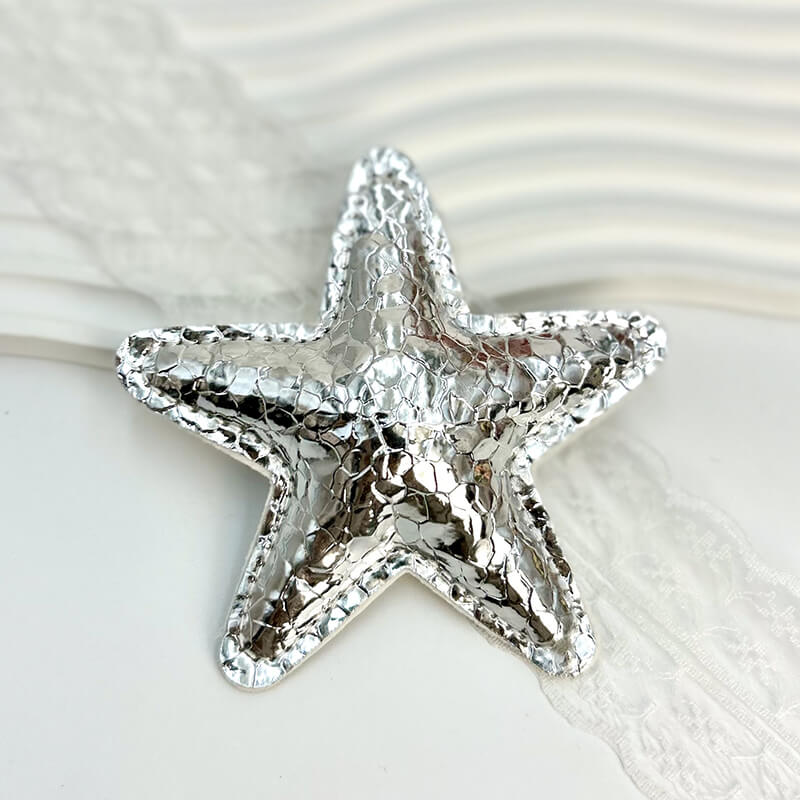 Glossy Pleated Star PU Leather Bag Charm Pendant - Babylon Leather - Babylon LeatherBabylon LeatherPP26-Silver-Without Keyring