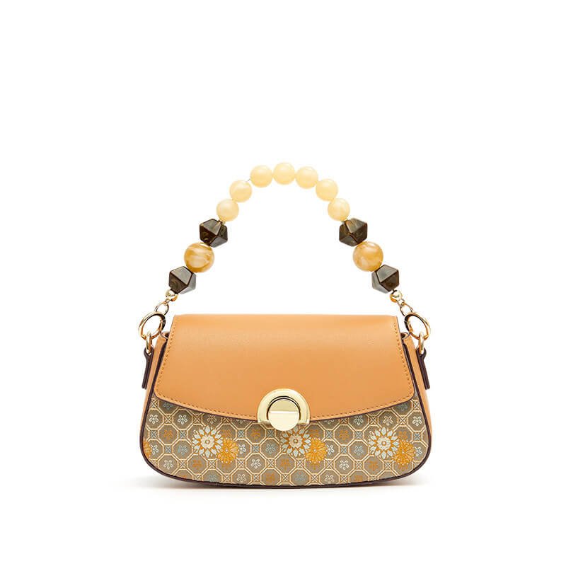 Golden Orbit Leather and Silk Handbag Crossbody Bag – Babylon Leather - Babylon LeatherBabylon LeatherTX221-Brown