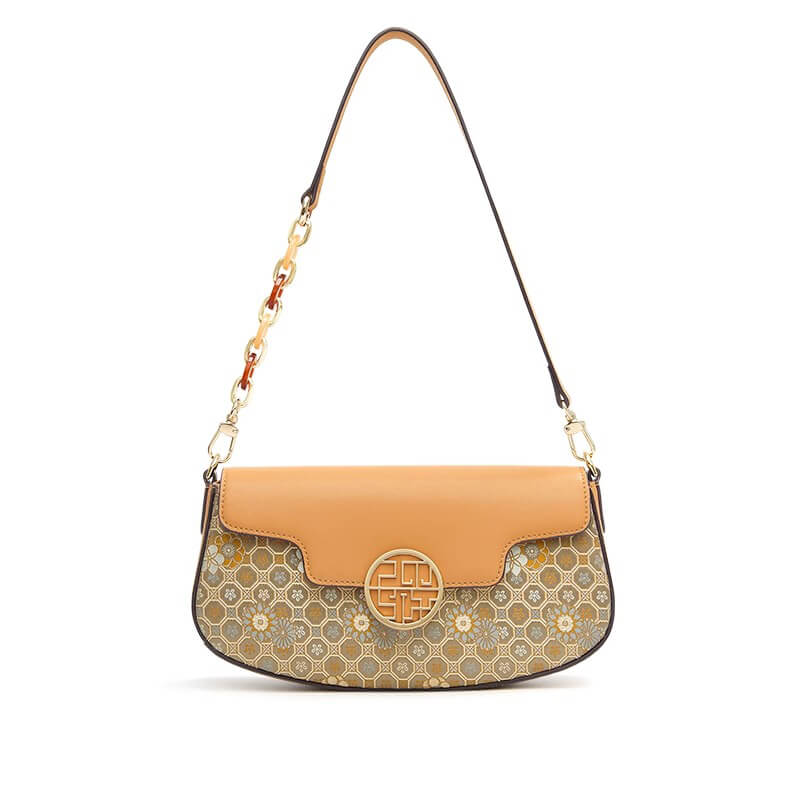Golden Orbit Leather and Silk Shoulder Bag – Babylon Leather - Babylon LeatherBabylon LeatherTX224-Brown