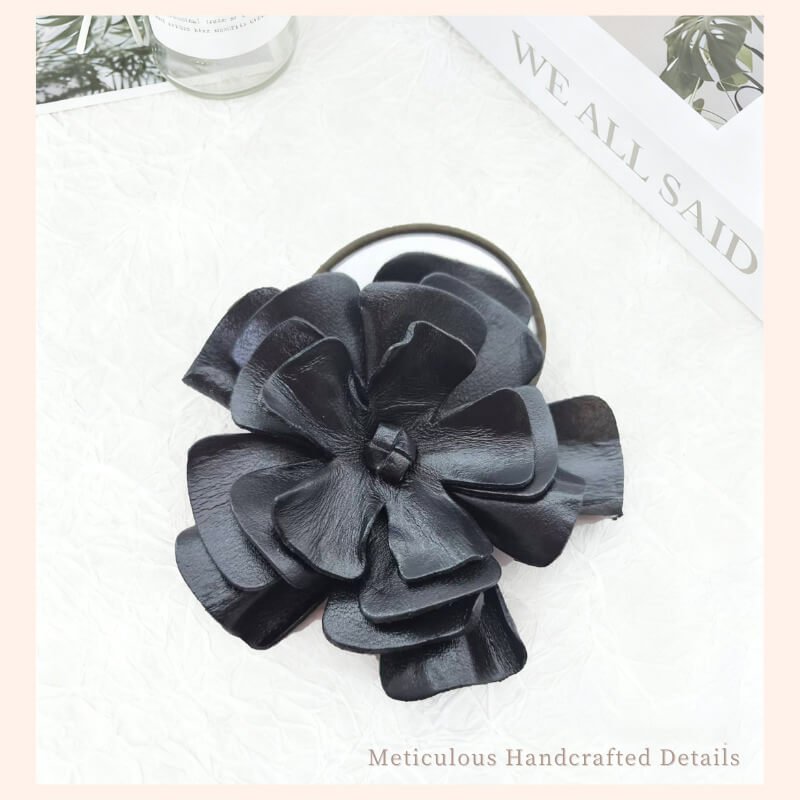 Handmade Cowhide Leather Flower Hair Clip - Babylon LeatherBabylon LeatherMJY04-Black