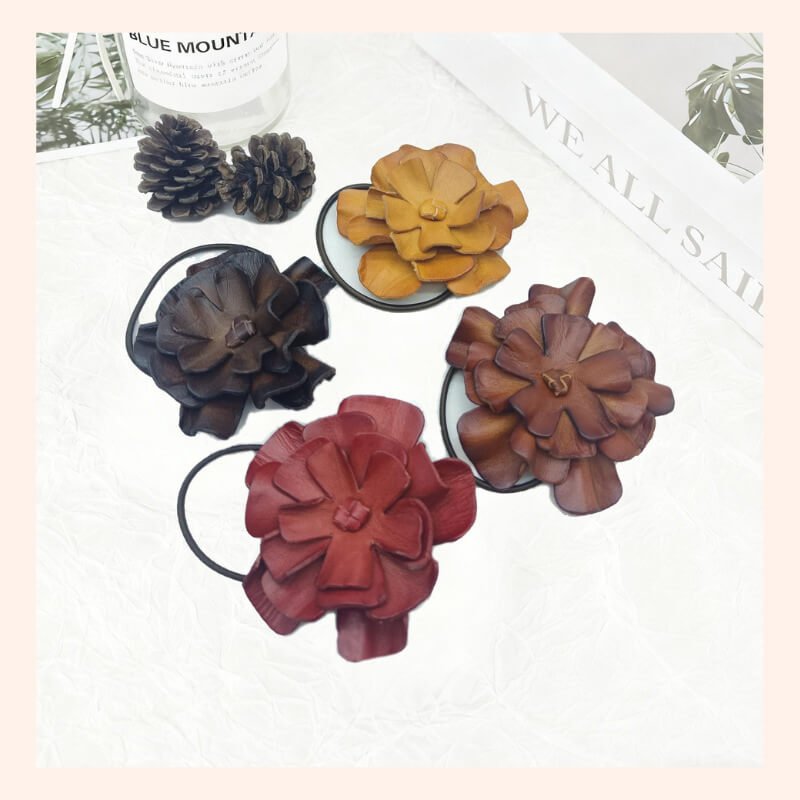 Handmade Cowhide Leather Flower Hair Clip - Babylon LeatherBabylon LeatherMJY04-Red