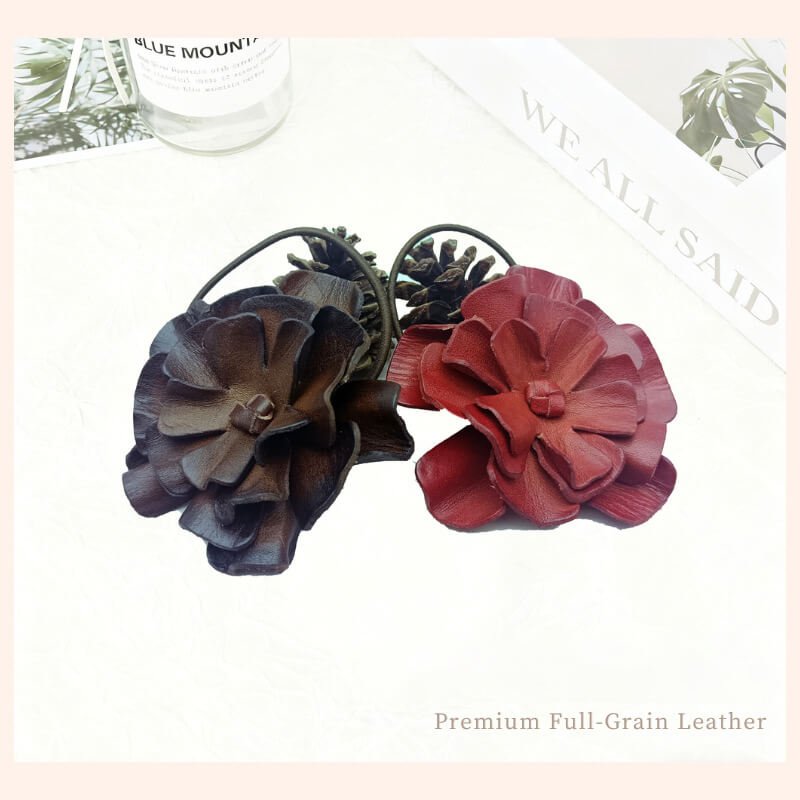 Handmade Cowhide Leather Flower Hair Clip - Babylon LeatherBabylon LeatherMJY04-Red