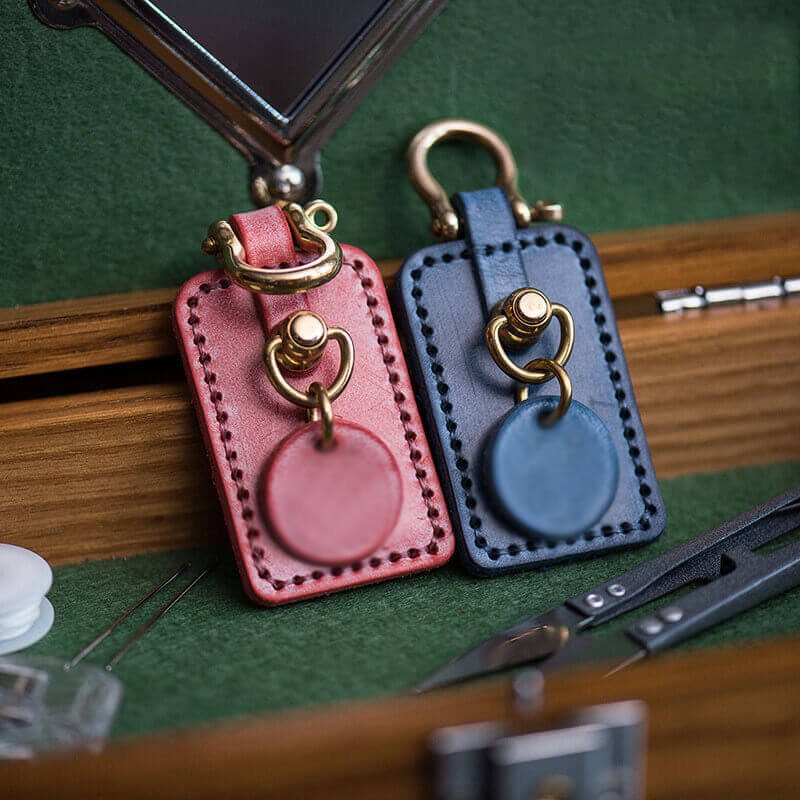 Handmade Leather Keychain Accessory DIY Kit – Babylon Leather - Babylon LeatherBabylon LeatherLZ88-Blue & Fog Wax