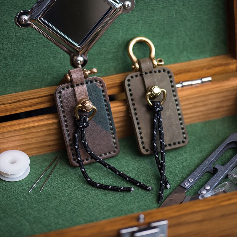 Handmade Leather Keychain Accessory DIY Kit – Babylon Leather - Babylon LeatherBabylon LeatherLZ88-Blue & Fog Wax