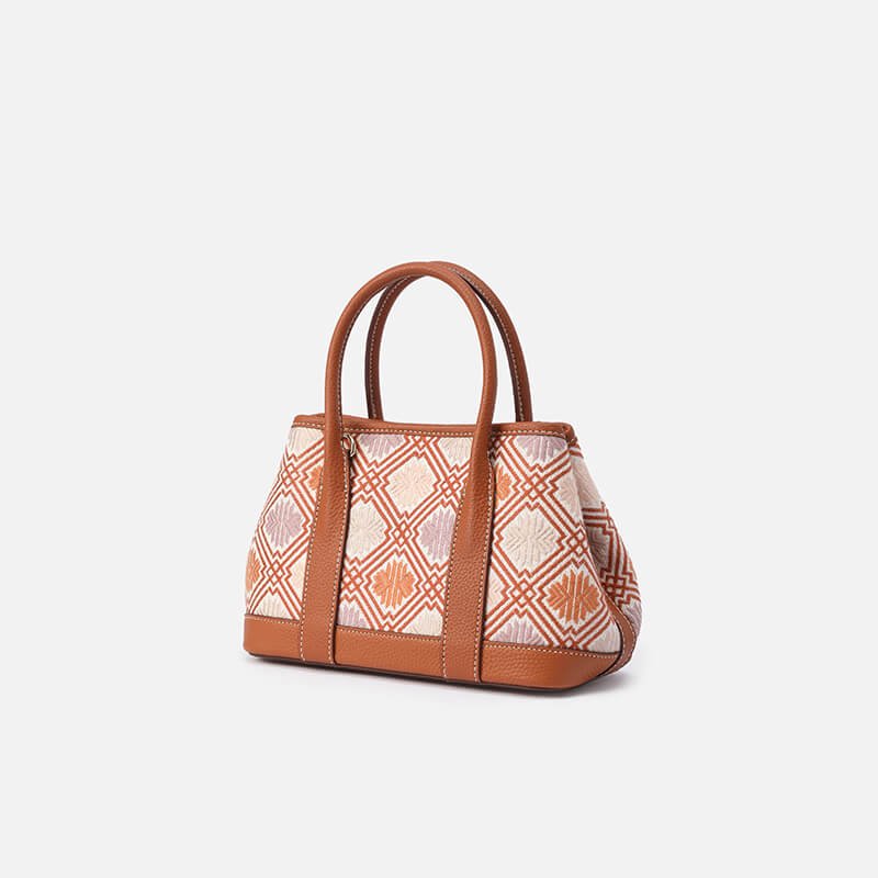 Harmonic Path Leather and Silk Garden Party Tote Bag – Babylon Leather - Babylon LeatherBabylon LeatherTX096-Brown