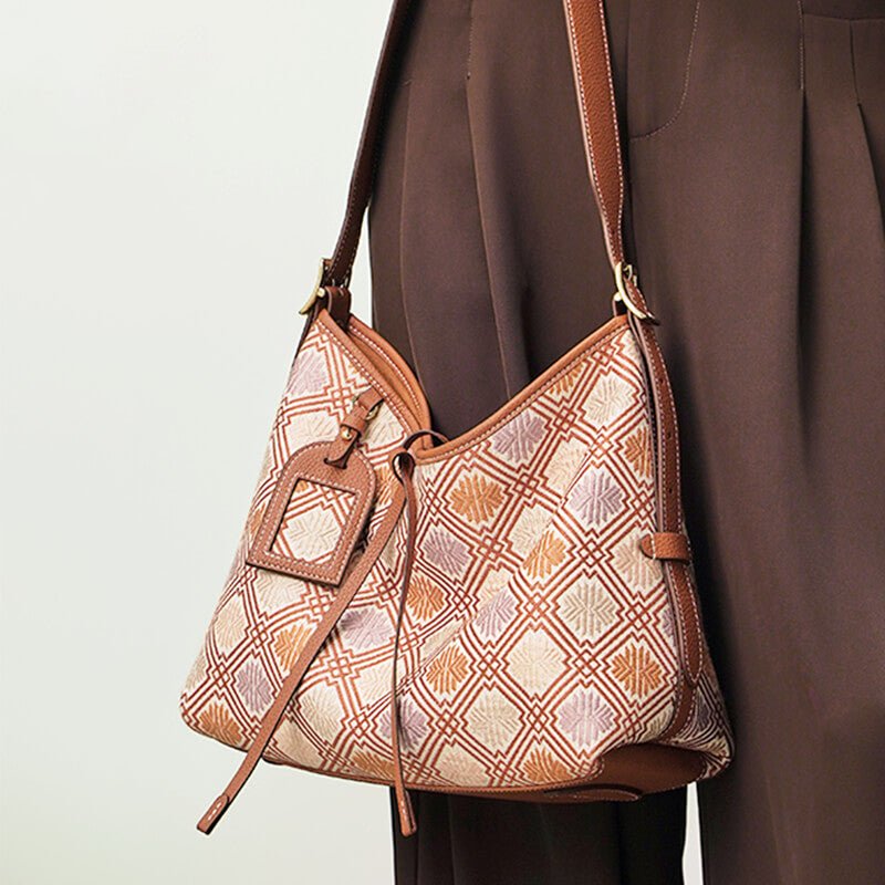 Harmonic Path Leather and Silk Shoulder Bag – Babylon Leather - Babylon LeatherBabylon LeatherTX100-Brown