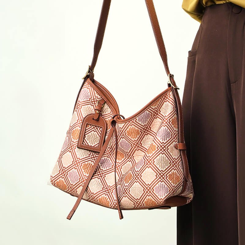 Harmonic Path Leather and Silk Shoulder Bag – Babylon Leather - Babylon LeatherBabylon LeatherTX100-Brown