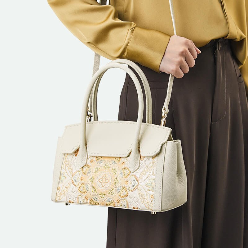Harmony of Being Leather and Silk Shoulder Handbag – Babylon Leather - Babylon LeatherBabylon LeatherTX223-White