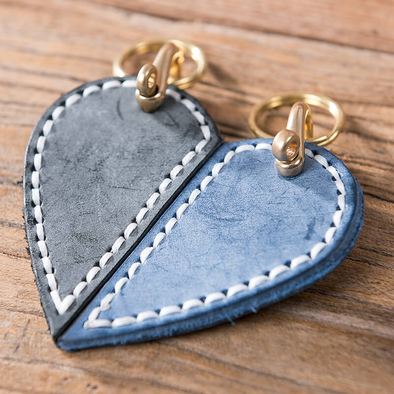 Heart Leather Keychain DIY Kit | Solid Brass Hardware — Babylon Leather - Babylon LeatherBabylon LeatherLZ60-Black & Blue-Fog Wax Leather