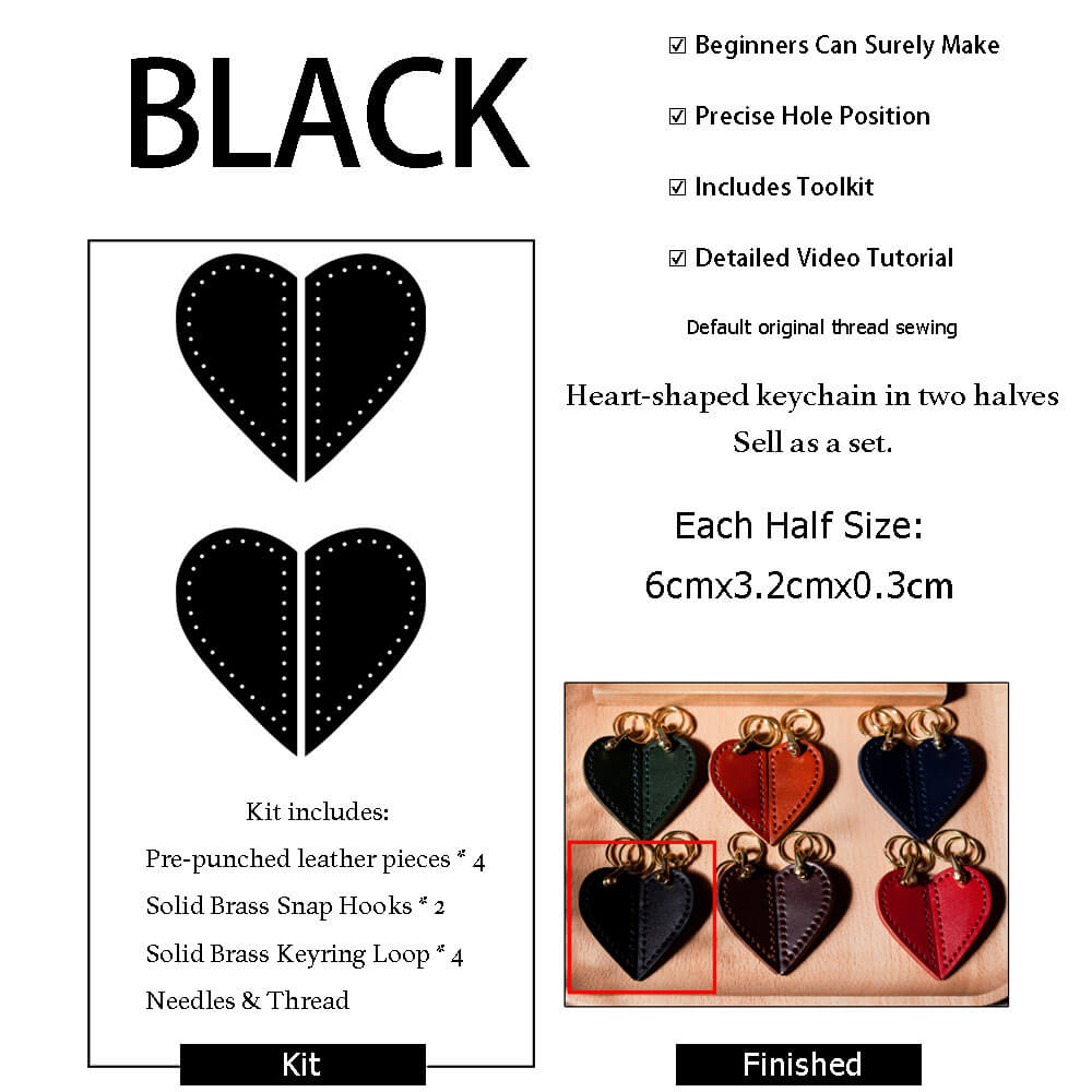 Heart - Shaped Veg Tanned Leather Keychain DIY Kit – Babylon Leather - Babylon LeatherBabylon LeatherPJ01-Black