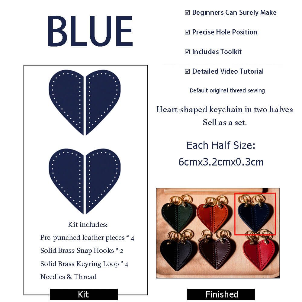 Heart - Shaped Veg Tanned Leather Keychain DIY Kit – Babylon Leather - Babylon LeatherBabylon LeatherPJ01-Blue