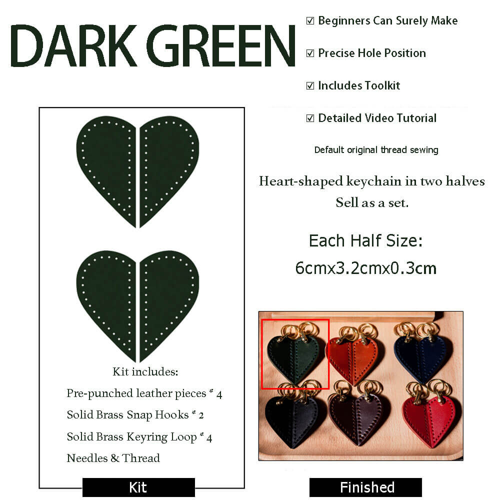 Heart - Shaped Veg Tanned Leather Keychain DIY Kit – Babylon Leather - Babylon LeatherBabylon LeatherPJ01-Dark Green