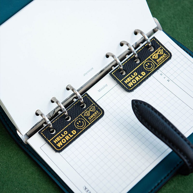 HELLO WORLD Smiley Leather Notebook Tab – Babylon Leather - Babylon LeatherBabylon LeatherLZ84-Black-2 Pieces