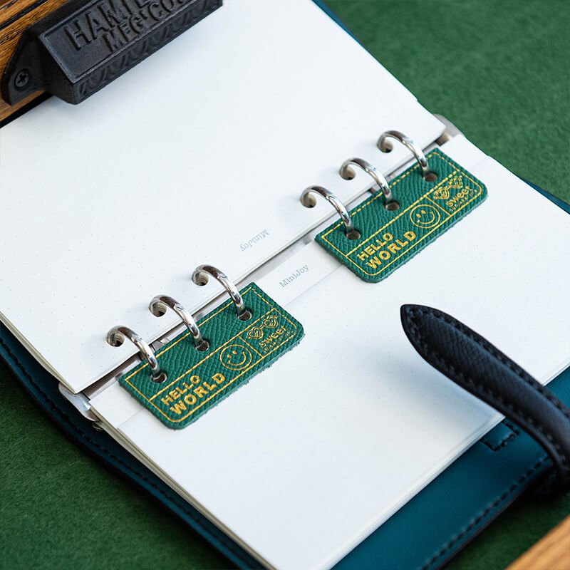 HELLO WORLD Smiley Leather Notebook Tab – Babylon Leather - Babylon LeatherBabylon LeatherLZ84-Green-2 Pieces