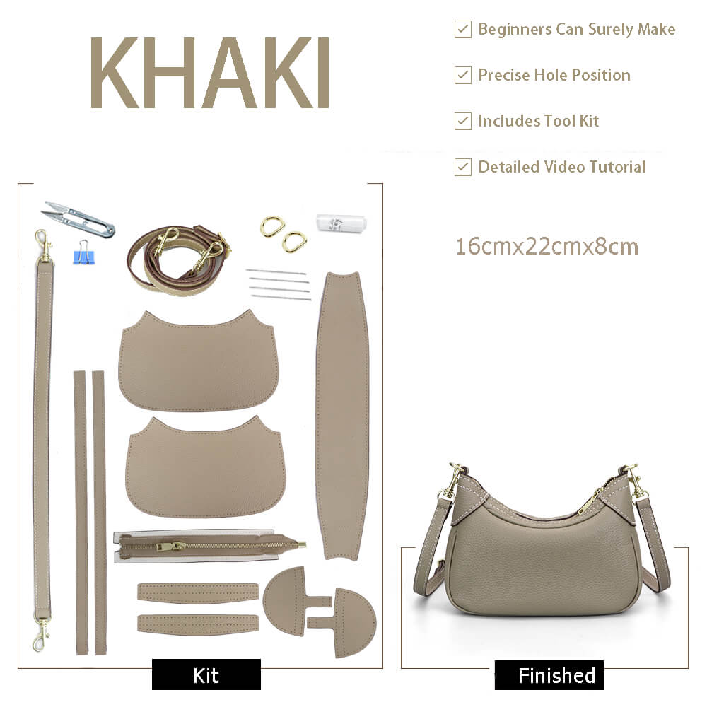 Hobo Bag DIY Leather Gift Kit – Babylon Leather - Babylon LeatherBabylon LeatherSY115-Khaki-White