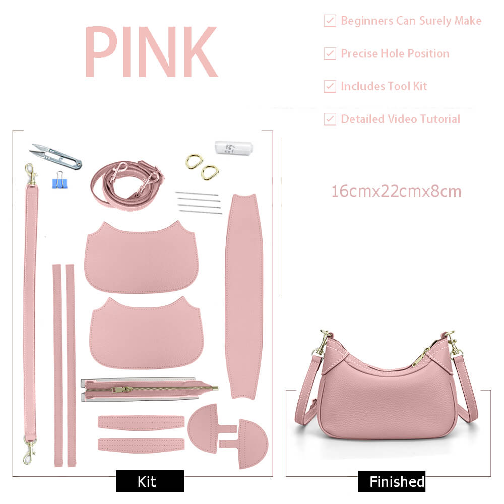 Hobo Bag DIY Leather Gift Kit – Babylon Leather - Babylon LeatherBabylon LeatherSY115-Pink-White