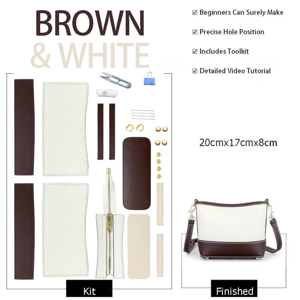 Hobo Bucket Bag DIY Kit – Babylon Leather - Babylon LeatherBabylon LeatherSY77-Brown & White-White