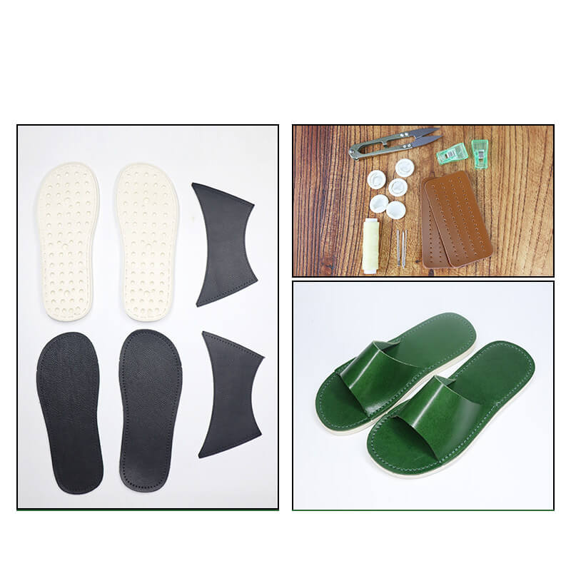 Japanese Slide Sandals Veg Tanned Leather DIY Kit – Babylon Leather - Babylon LeatherBabylon LeatherCY16-US 5–6  EU 36–37-Green