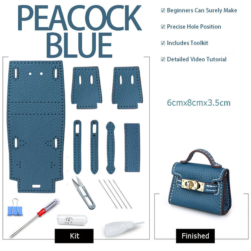 Kelly Bag Charm DIY Kit – Babylon Leather - Babylon LeatherBabylon LeatherSY111 - Peacock Blue - White
