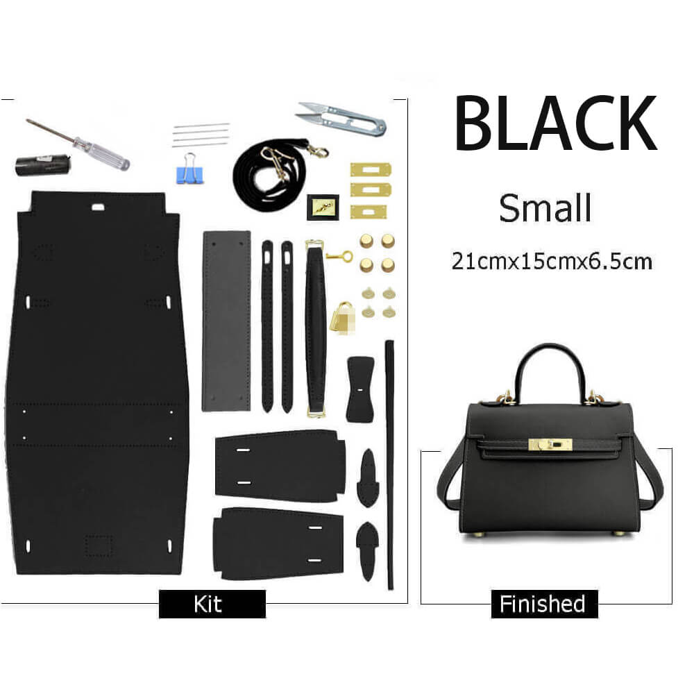 Kelly-Style Epsom Leather Bag DIY Kit – Babylon Leather - Babylon LeatherBabylon LeatherSY34-Epsom-Black-Small-Gold & Color-Matched