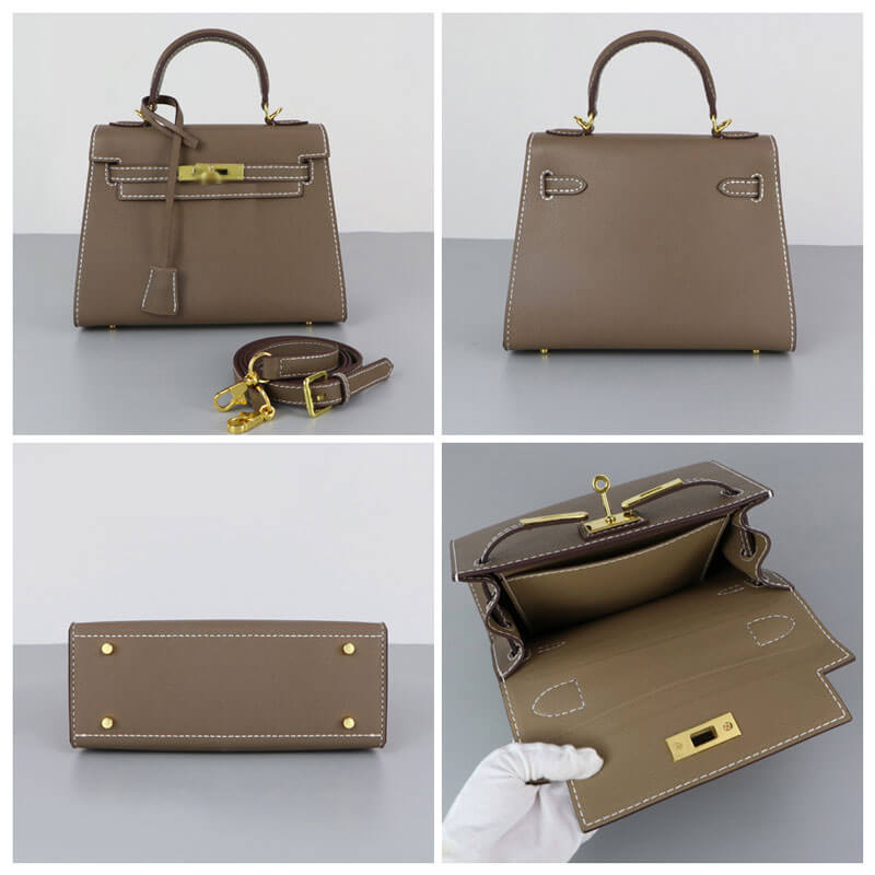 Kelly - Style Epsom Leather Bag DIY Kit – Babylon Leather - Babylon LeatherBabylon LeatherSY34 - Epsom - Brown - Large - Gold & White