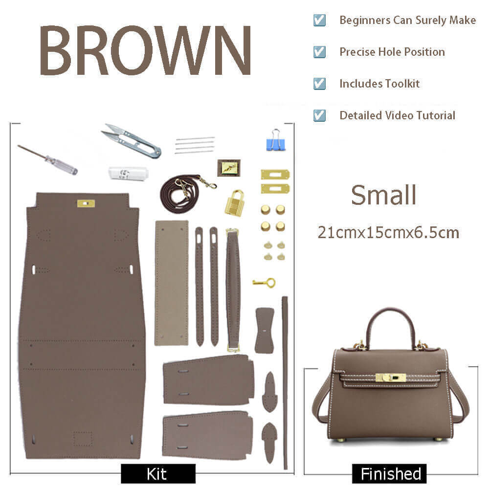 Kelly - Style Epsom Leather Bag DIY Kit – Babylon Leather - Babylon LeatherBabylon LeatherSY34-Epsom-Brown-Small-Gold & White