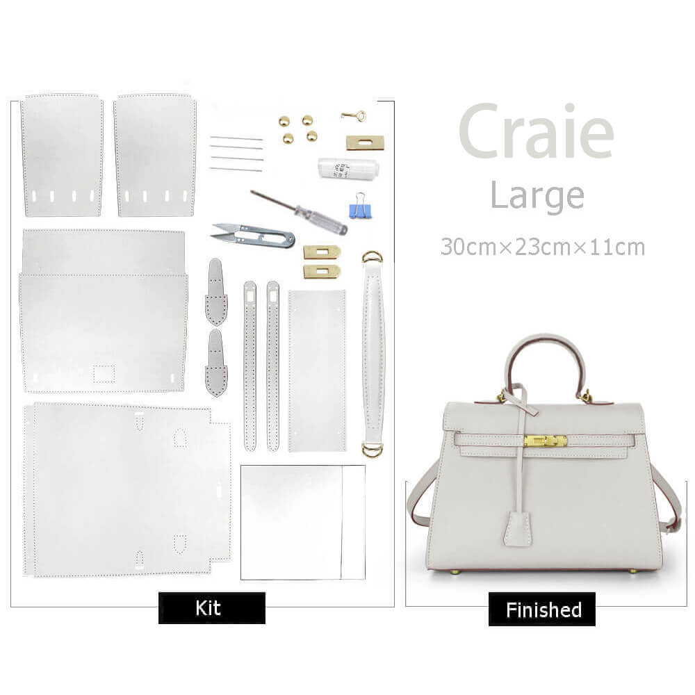 Kelly-Style Epsom Leather Bag DIY Kit – Babylon Leather - Babylon LeatherBabylon LeatherSY34-Epsom-Craie-Large-Gold & White