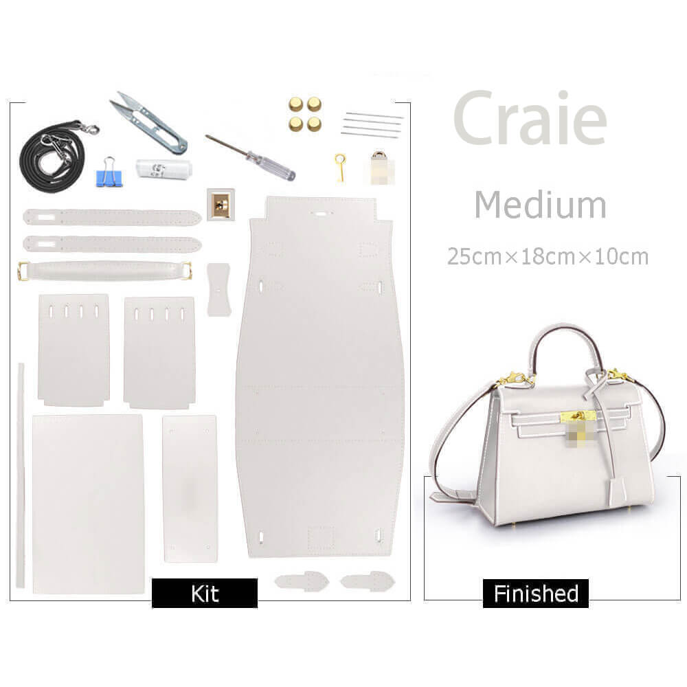 Kelly-Style Epsom Leather Bag DIY Kit – Babylon Leather - Babylon LeatherBabylon LeatherSY34-Epsom-Craie-Medium-Gold & White