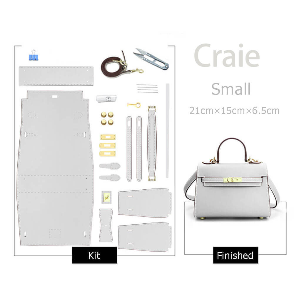 Kelly-Style Epsom Leather Bag DIY Kit – Babylon Leather - Babylon LeatherBabylon LeatherSY34-Epsom-Craie-Small-Gold & White
