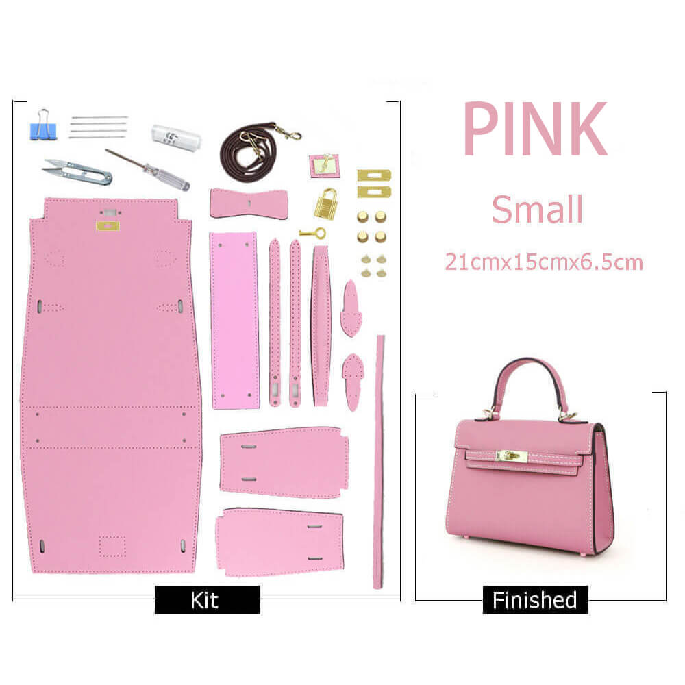 Kelly-Style Epsom Leather Bag DIY Kit – Babylon Leather - Babylon LeatherBabylon LeatherSY34-Epsom-Pink-Small-Gold & White