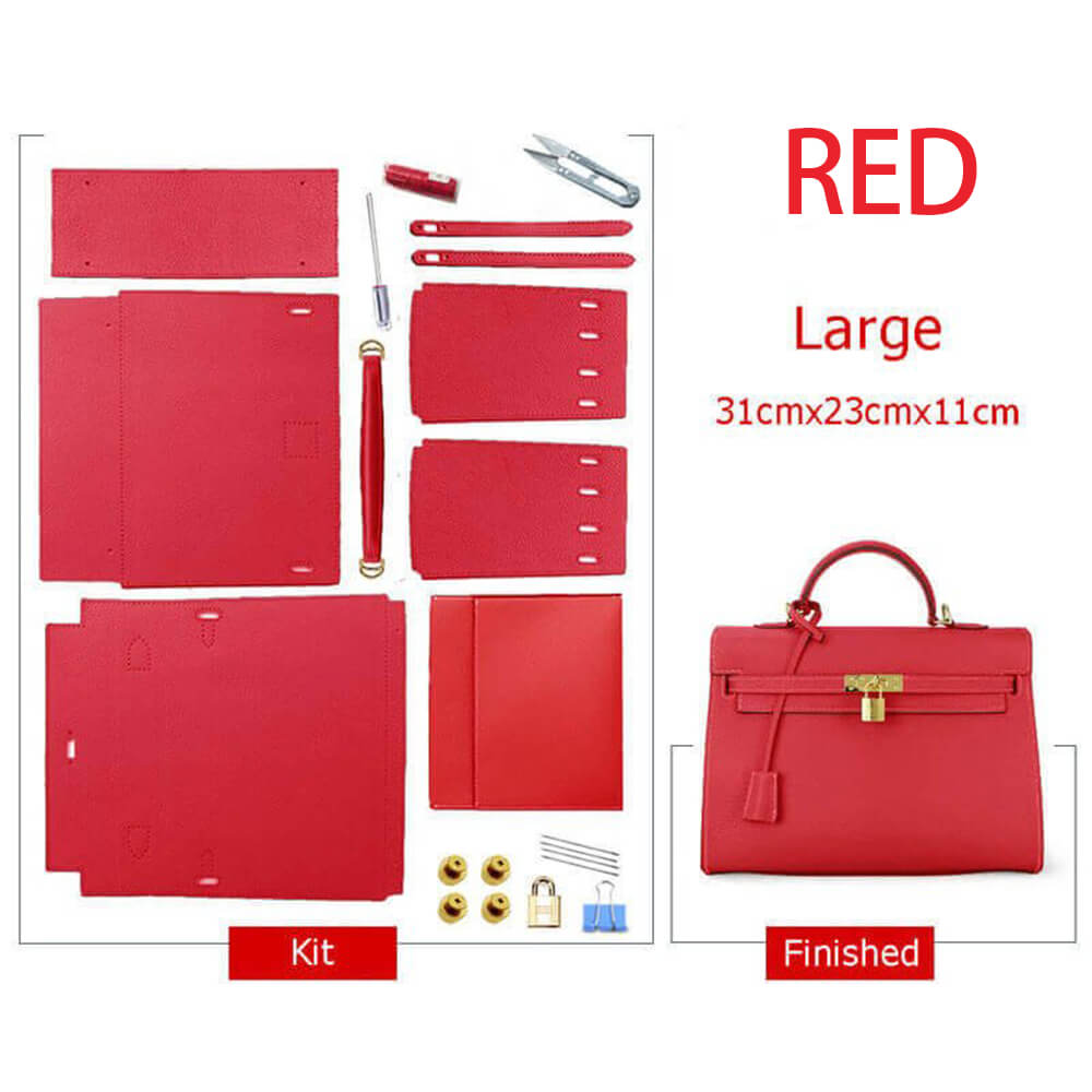 Kelly-Style Epsom Leather Bag DIY Kit – Babylon Leather - Babylon LeatherBabylon LeatherSY34-Epsom-Red-Large-Gold & Color-Matched