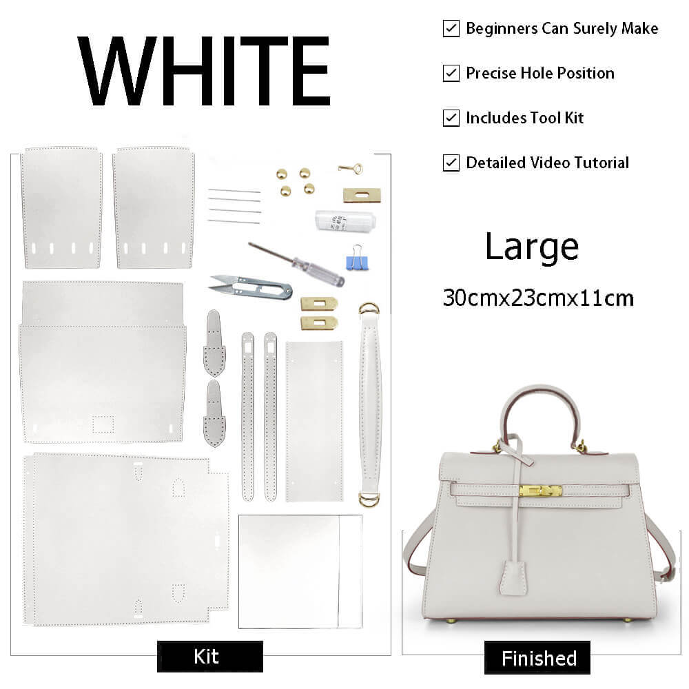 Kelly - Style Epsom Leather Bag DIY Kit – Babylon Leather - Babylon LeatherBabylon LeatherSY34 - Epsom - White - Large - Gold & Color - Matched
