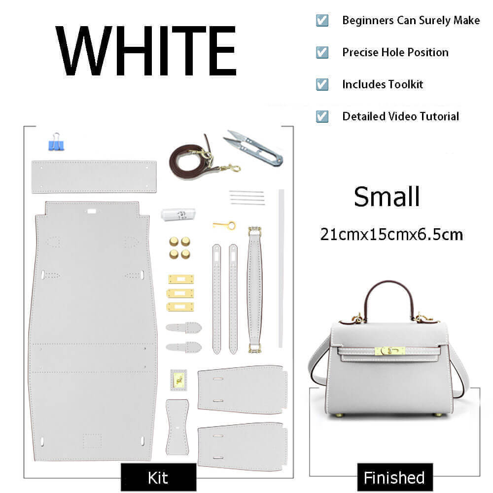 Kelly - Style Epsom Leather Bag DIY Kit – Babylon Leather - Babylon LeatherBabylon LeatherSY34 - Epsom - White - Small - Gold & Color - Matched