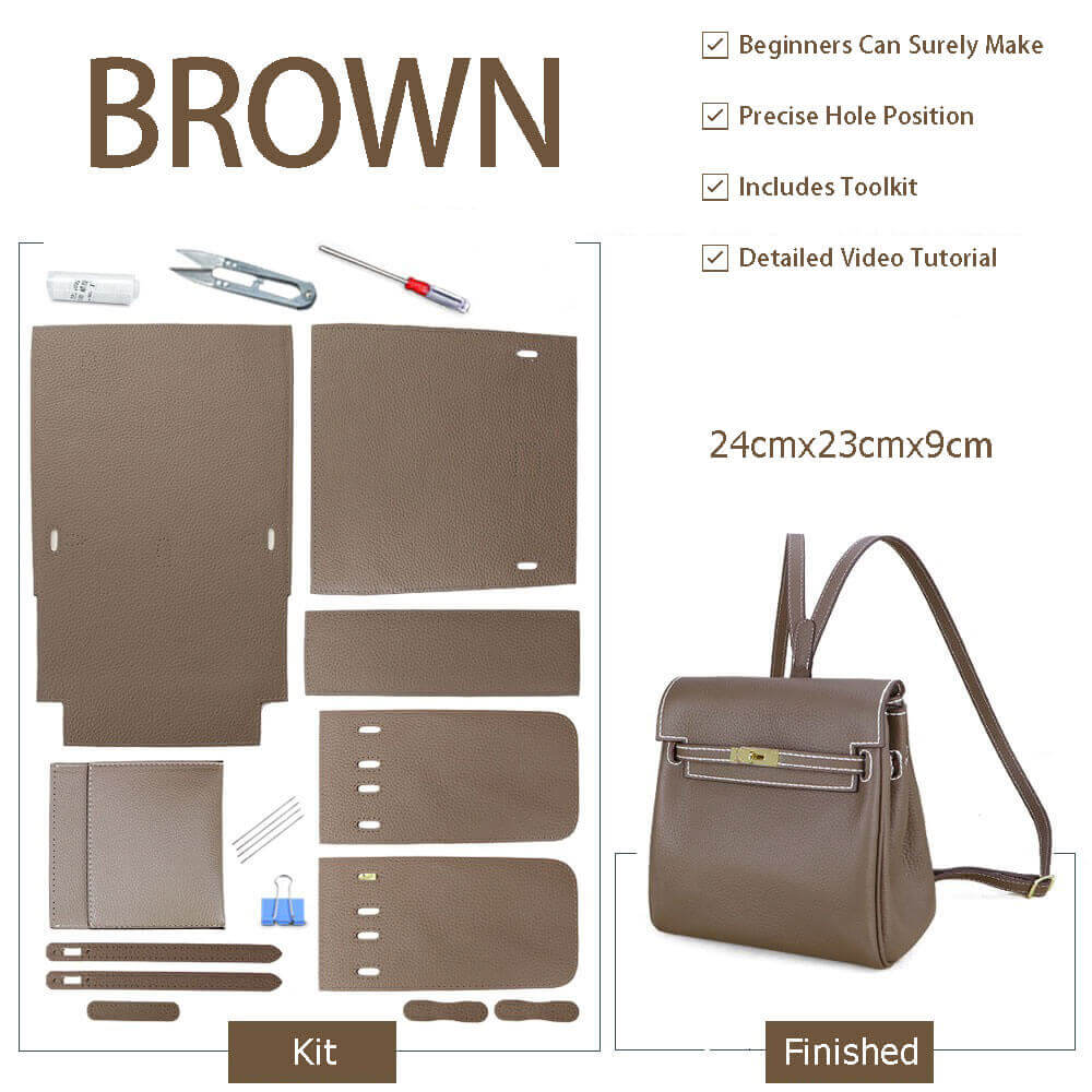Kelly - Style Leather Backpack DIY Kit – Babylon Leather - Babylon LeatherBabylon LeatherSY12 - Brown - White