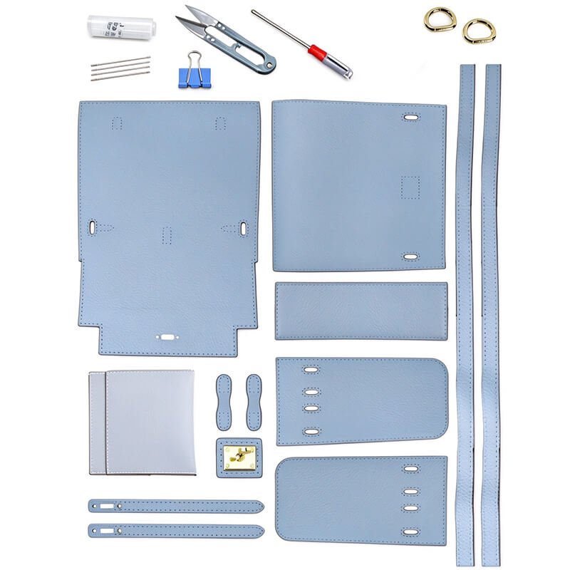 Kelly-Style Leather Backpack DIY Kit – Babylon Leather - Babylon LeatherBabylon LeatherSY12-Haze Blue-Gold-White