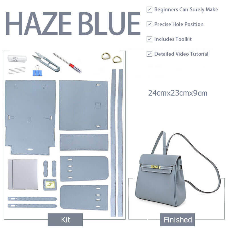 Kelly - Style Leather Backpack DIY Kit – Babylon Leather - Babylon LeatherBabylon LeatherSY12 - Haze Blue - White